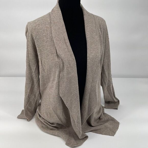 LOFT Womens Cardigan Sweater Open Front Ribbed Long Sleeve Gray Tan Small Petite - Picture 1 of 6